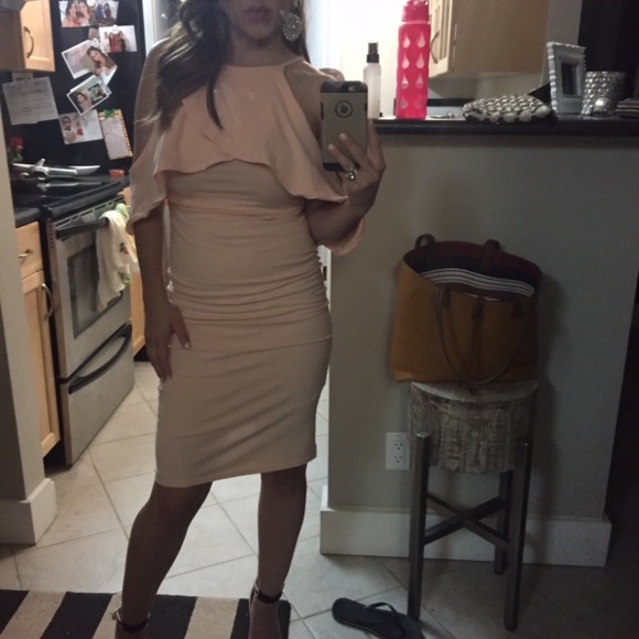 ASOS PETITE High Neck Cold Shoulder Midi Dress - Nude - Picture 3 of 3